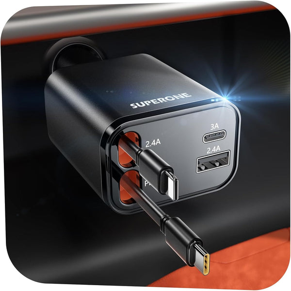 69W Retractable Car Charger Adapter