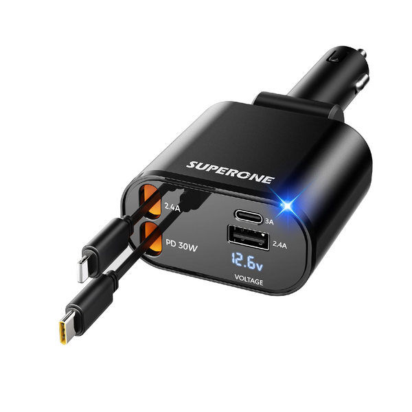 PD30W Retractable Car Charger - Tangle-Free Fast Charging